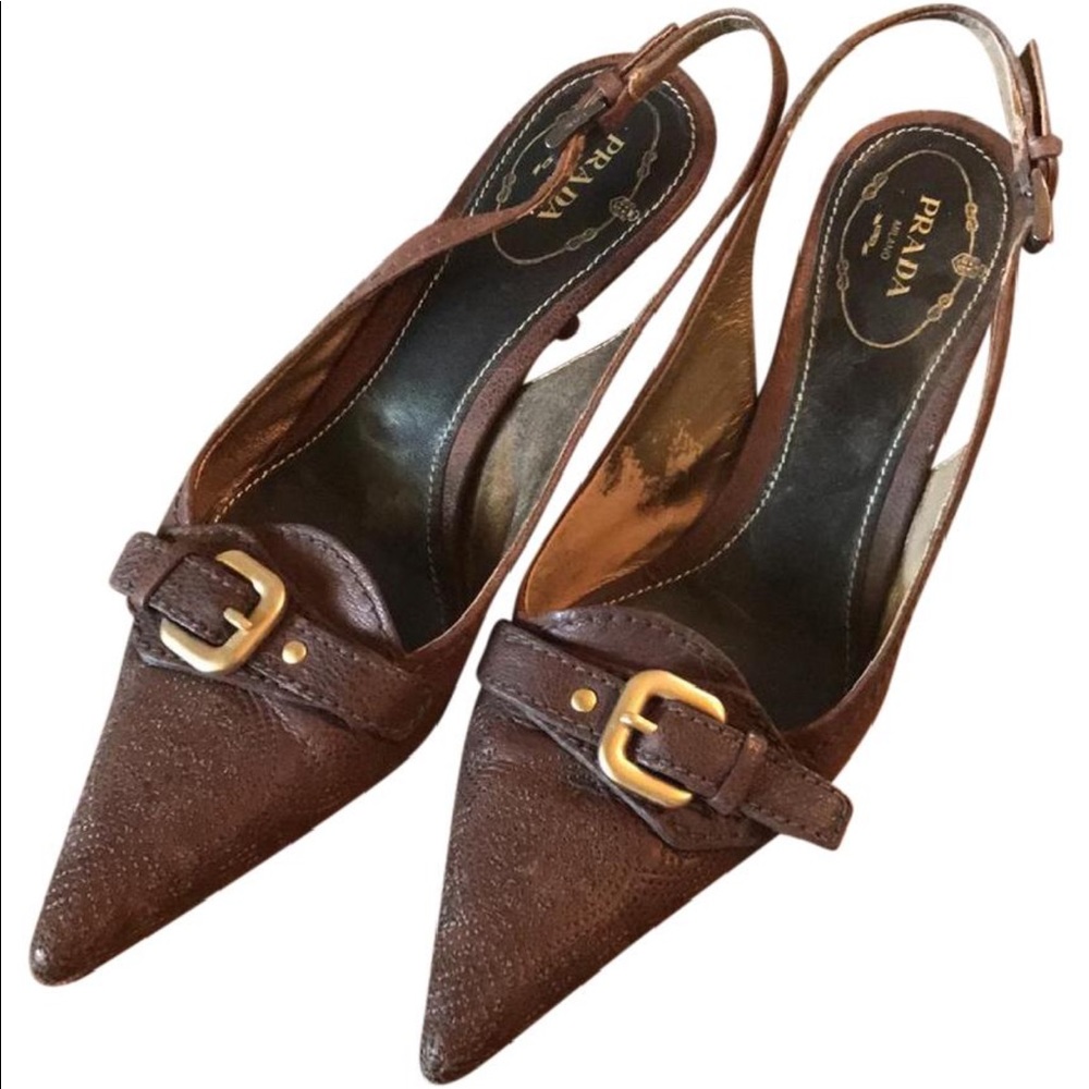 Prada slingbacks, brown low heel, size 35